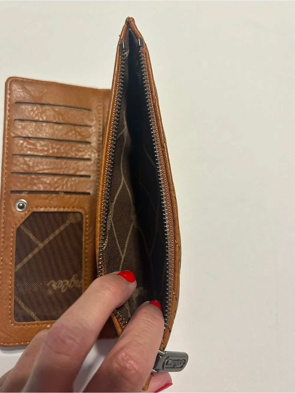 Wrangler Brown Quilted Snap & Zip Around Long Wallet Organizer Checkbook Style